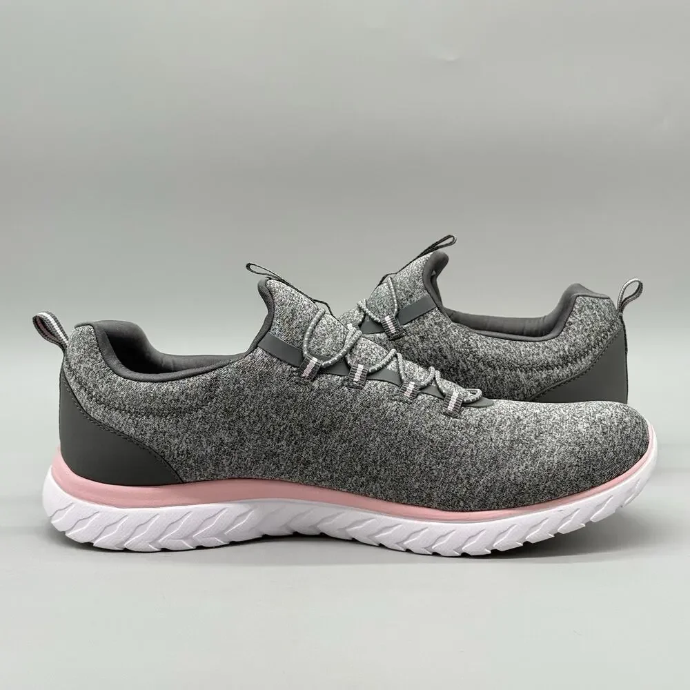 Athletic Works Women’s Comfort Fit Memory Foam Slip On Sneakers Gray Pink Sz 12W
